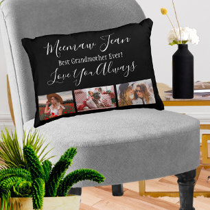 Best Grandmother Ever 3 Photo Collage White Black Decorative Cushion
