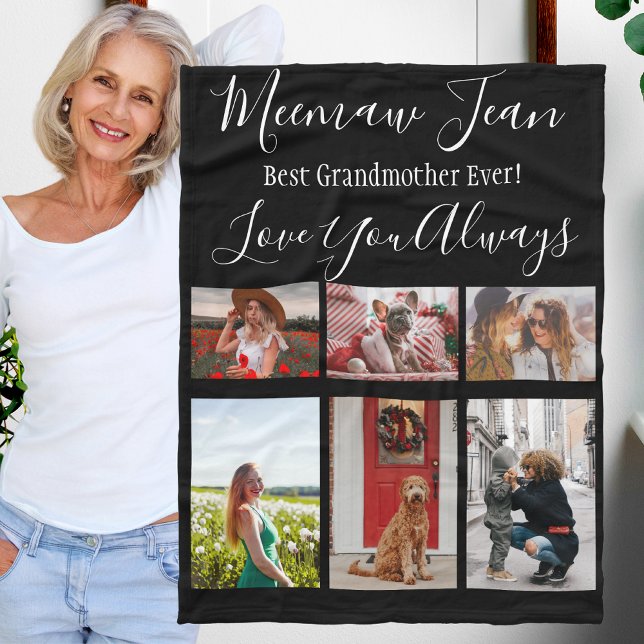 Best Grandmother Ever 6 Photo Collage White Black Fleece Blanket (Creator Uploaded)