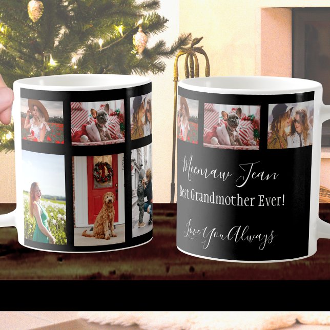 Best Grandmother Ever 6 Photo Collage White Script Coffee Mug (Creator Uploaded)