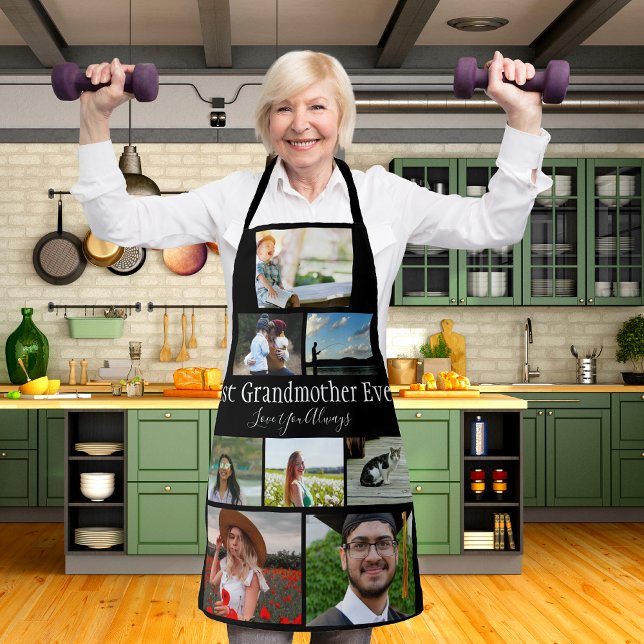 Best Grandmother Ever 8 Photo Collage White Script Apron (Creator Uploaded)