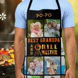 BEST GRANDPA and GRILL MASTER 16 Photo Collage Apron<br><div class="desc">Create a personalised photo grilling apron for a barbeque or griller grandfather utilising this photo collage template featuring 16 pictures and personalised with his name or nickname, the suggested title BEST GRANDPA and GRILL MASTER in a fire and flames typography design against an editable black background colour. Add grandchildren's names...</div>