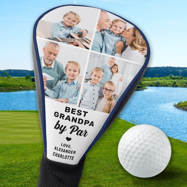 Best GRANDPA By Par - Custom 4 Photo Collage Golf Head Cover (Creator Uploaded)