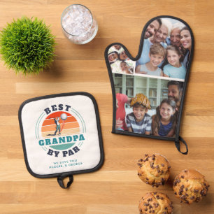 Best Grandpa by Par Family Photo Collage Custom Oven Mitt & Pot Holder Set