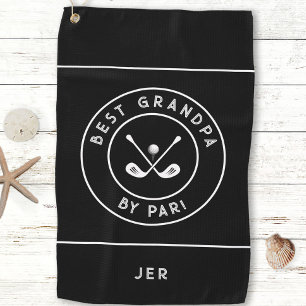 Best Grandpa By Par Funny Golfer Saying Black Golf Towel