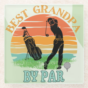 Best Grandpa By Par Golf Sunset Glass Coaster