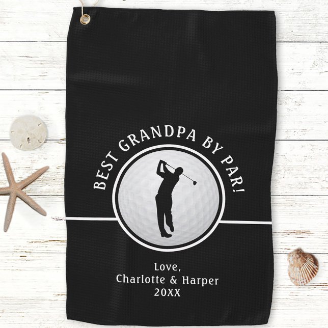 Best Grandpa By Par Golfer Male Black & White Golf Towel (Best Grandpa By Par Golfer Male Black & White Golf Towel)