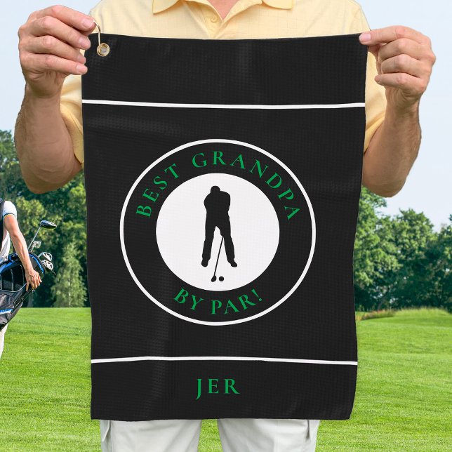 Best Grandpa By Par Golfer Monogram Sports Black  Golf Towel (Best Grandpa By Par Golfer Monogram Sports Black Golf Towel)