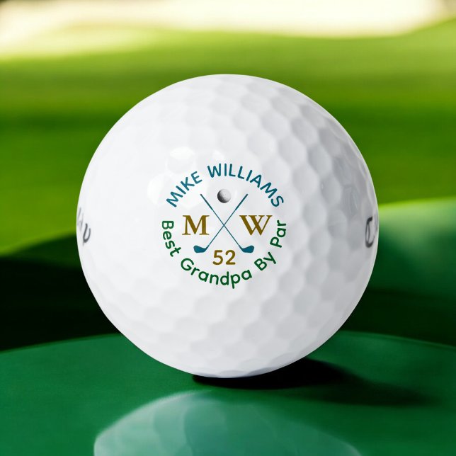 'Best Grandpa By Par' Golfer's Modern Personalised Golf Balls (Creator Uploaded)