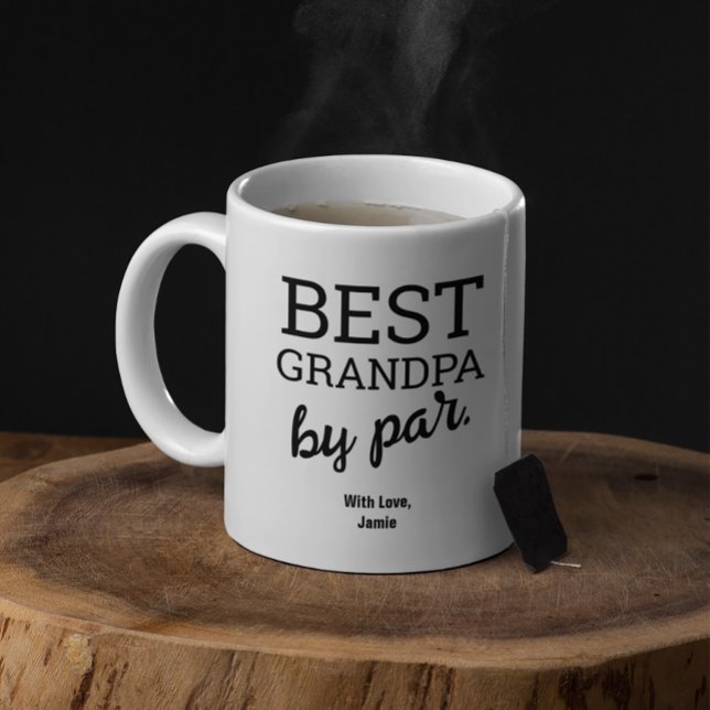 Best Grandpa by Par Modern Black white Custom Coffee Mug (Modern typography Best grandpa by par custom mug.)