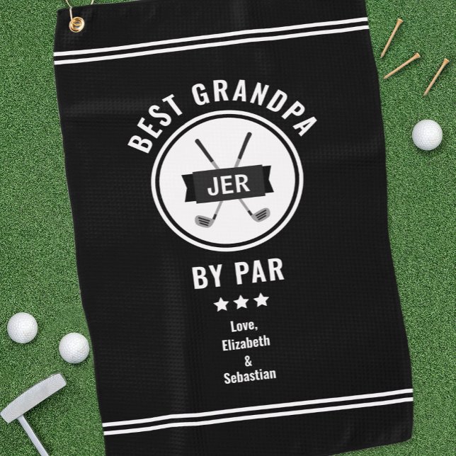 Best Grandpa By Par Modern Golfer Golf Lover Black Golf Towel (Best Grandpa By Par Modern Golfer Golf Lover Black Golf Towel)
