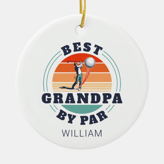 Best Grandpa By Par Personalised Retro Christmas Ceramic Ornament (Front)