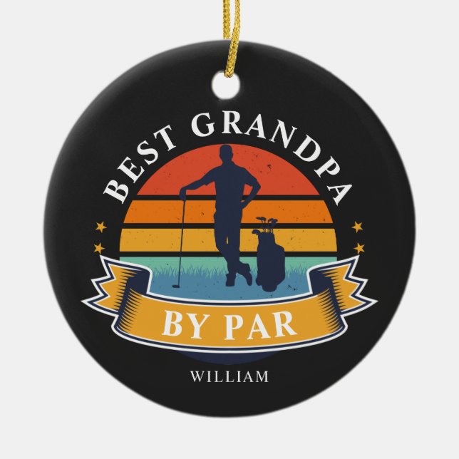 Best Grandpa By Par Personalised Retro Golfer  Ceramic Ornament (Front)