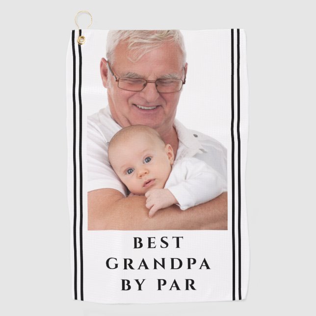 Best Grandpa By Par Photo Black And White Golf Towel (Front)