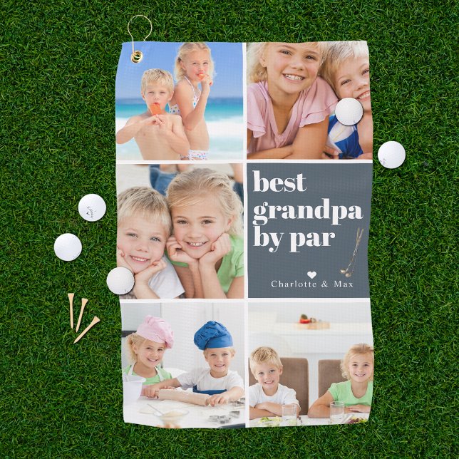 Best Grandpa by Par | Photo Collage Father's Day Golf Towel (Creator Uploaded)