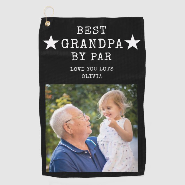Best Grandpa by Par Photo Gift Personalised Golf Towel (Front)