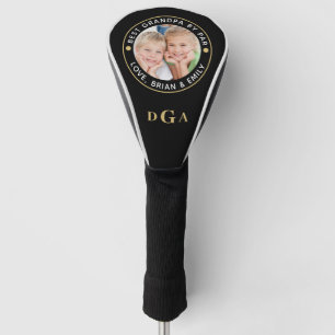 BEST GRANDPA BY PAR Photo Monogram Black Gold Golf Head Cover