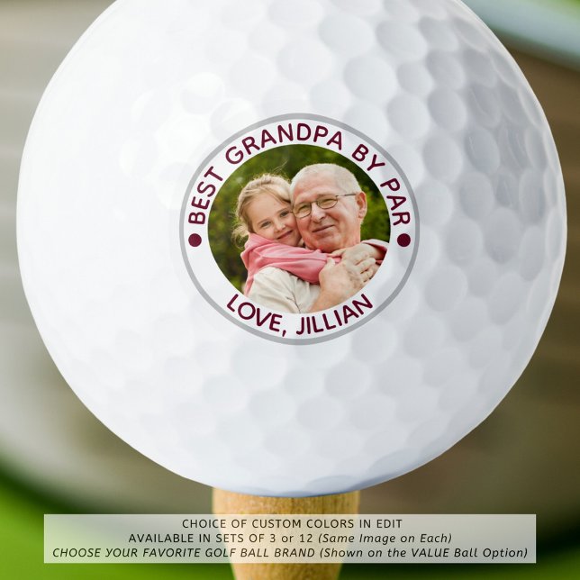 BEST GRANDPA BY PAR Photo Personalised Maroon Golf Balls (Creator Uploaded)