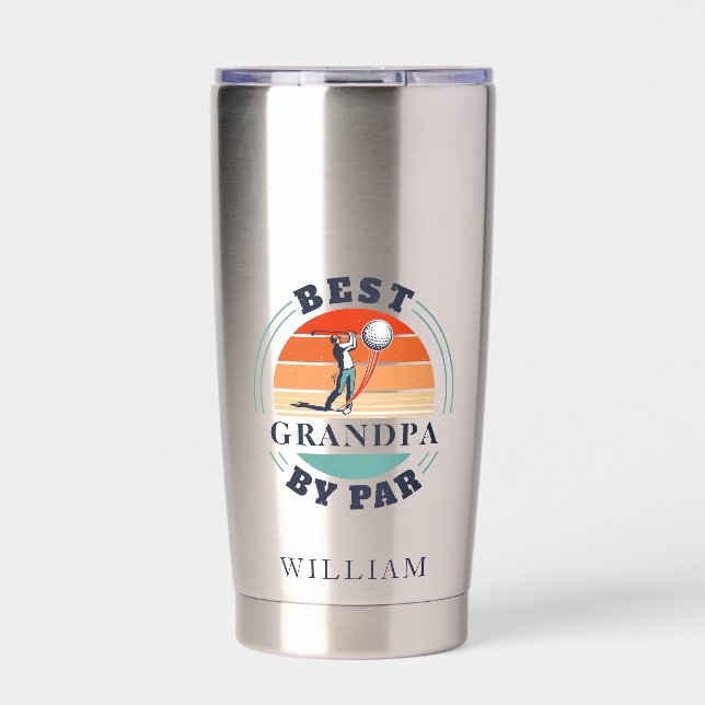 Best Grandpa By Par Retro Golfer Custom Grandad Insulated Tumbler (Front)