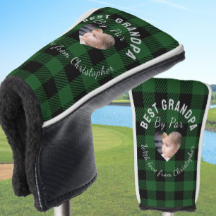 Best Grandpa Custom Kids Photo Green Buffalo Plaid Golf Head Cover
