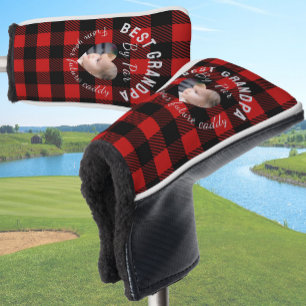 Best Grandpa Custom Kids Photo Red Buffalo Plaid Golf Head Cover