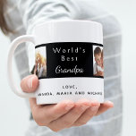 Best grandpa custom photo collage black white coffee mug<br><div class="desc">Make your own unique family photo collage. Use four, 4 of your favourite photos of your grandfather, his children, grandchildren, family, friends or pet! With the text: World's Best Grandpa. Personalise and add your names. Classic white black background with a black frame. Perfect as a birthday, Christmas or Father's Day...</div>