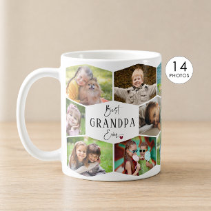 Best Grandpa Ever 14 Photo Collage Hexagon Pattern Coffee Mug
