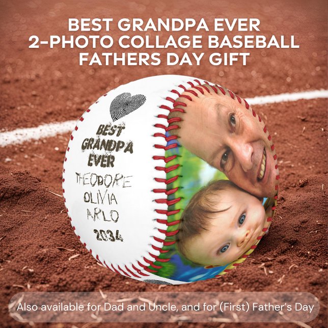 Best Grandpa Ever 2-Photo Collage Keepsake Baseball (Best Grandpa Ever 2-Photo Baseball Gift for Grandfather. Perfect for Father's Day.)