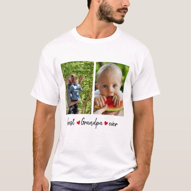 Best Grandpa Ever 2 Photo Custom T-Shirt (Front)