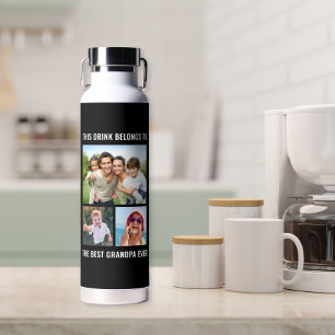 Best Grandpa Ever 3 Photo Black Water Bottle