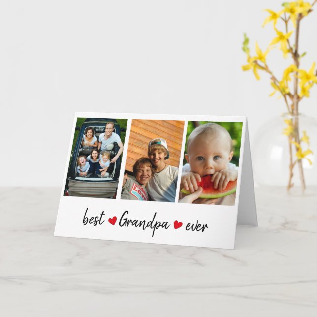 Best Grandpa Ever 3 Photo Custom Card (Yellow Flower)