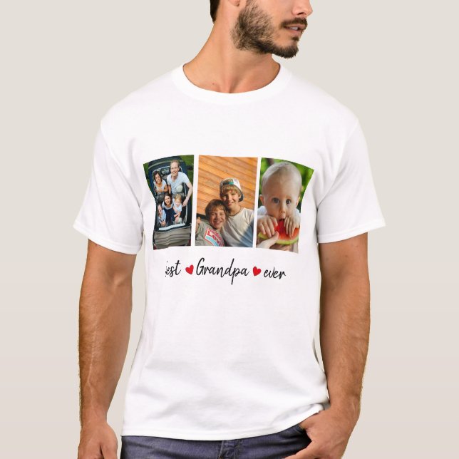 Best Grandpa Ever 3 Photo Custom T-Shirt (Front)