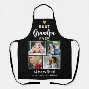 Best Grandpa Ever 4 Photo Collage Gold Black    Apron