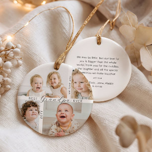 Best Grandpa Ever 4 Photo Grandchildren Christmas Ceramic Ornament