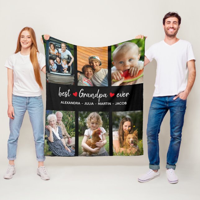 Best Grandpa Ever 6 Photo Custom  Fleece Blanket (In Situ)