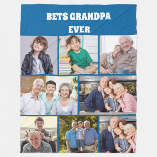 Best Grandpa Ever 8Photo Collage Chic Blue  Fleece Blanket