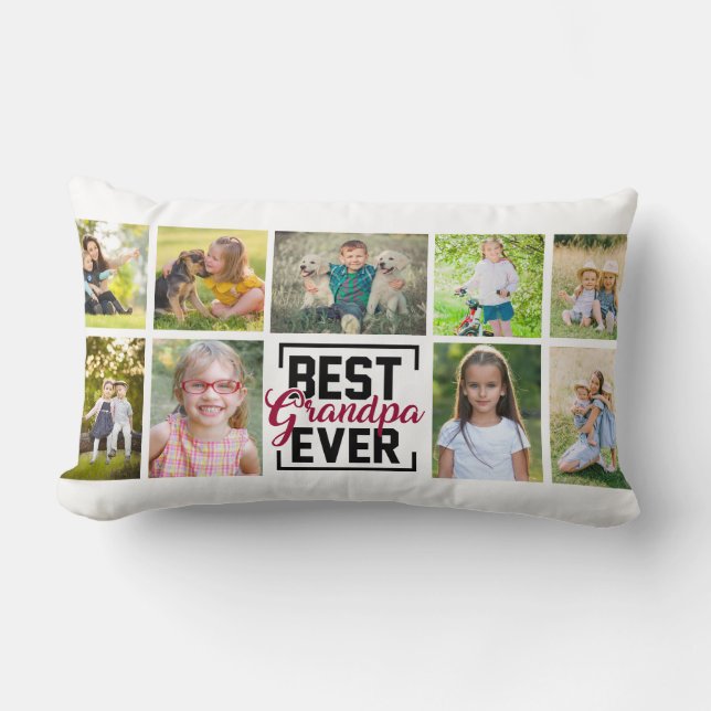 Best Grandpa Ever 9 Family Photo Collage Lumbar Cushion (Front)