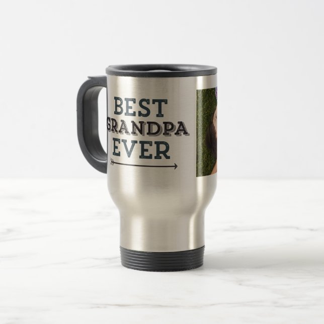 Best Grandpa Ever Arrow Custom Photo Travel Mug (Front Left)