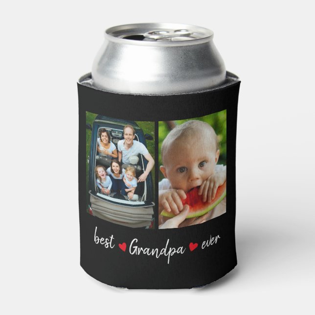 Best Grandpa Ever Black 4 Photo Custom  Can Cooler (Can Front)