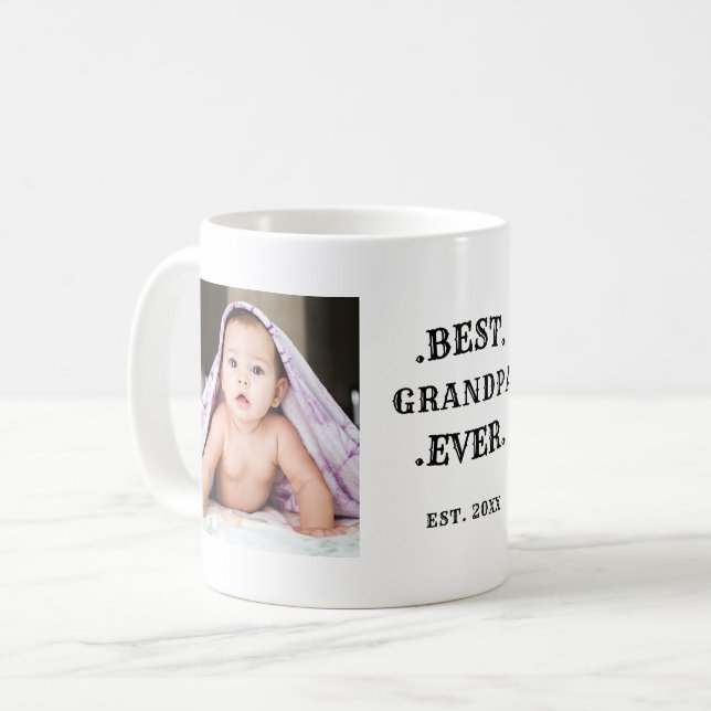 Best Grandpa Ever Black Birthday Two Photo Coffee Mug (Front Left)