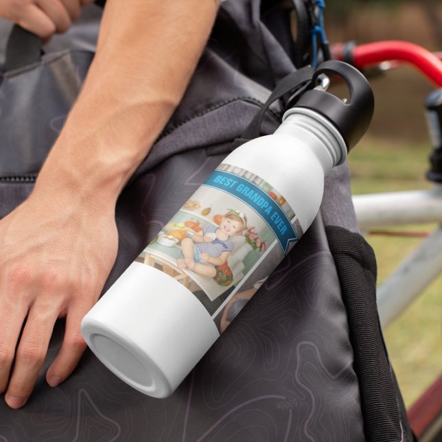 Best Grandpa Ever | Colour Block Photo Collage 532 Ml Water Bottle (Creator Uploaded)