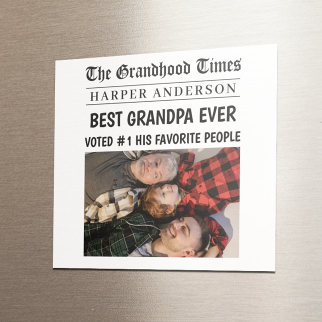Best Grandpa Ever Custom Newspaper Headline Photo  Magnet (Creator Uploaded)