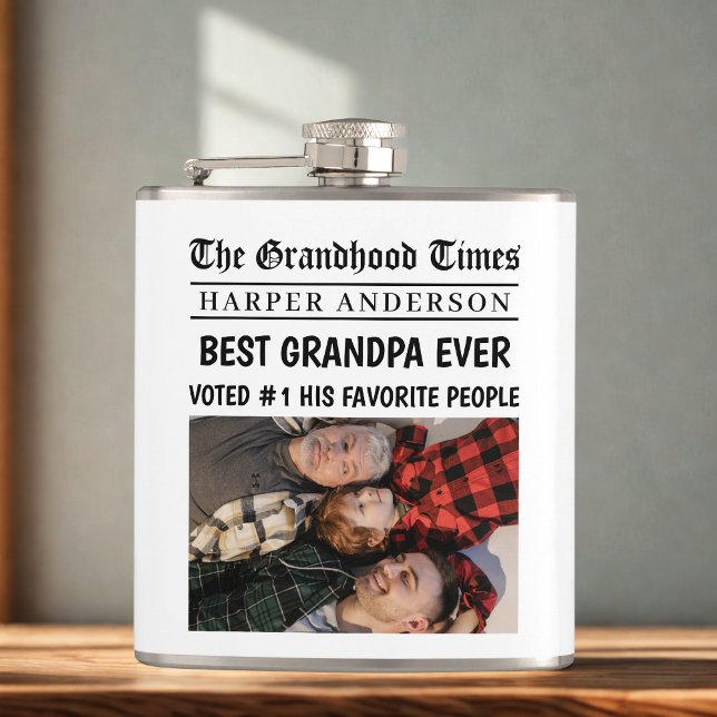 Best Grandpa Ever Custom Newspaper Photo  Hip Flask (Creator Uploaded)
