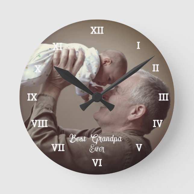 Best Grandpa Ever Custom Photo Create Your Own Pop Round Clock (Front)