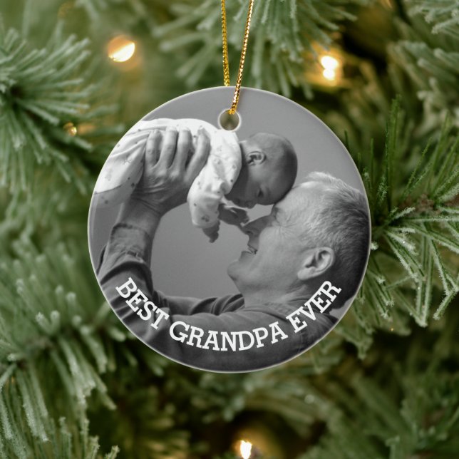 Best Grandpa Ever Custom Photo Family picture Ceramic Ornament (Tree)