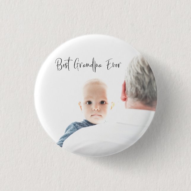 Best Grandpa Ever Custom Photo Script Modern 3 Cm Round Badge (Front)
