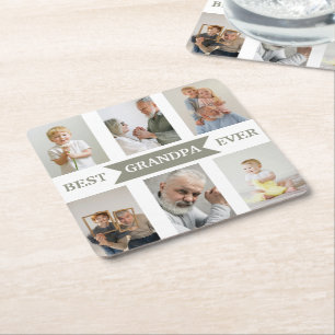 Best Grandpa Ever   Custom Photos Paper Coaster