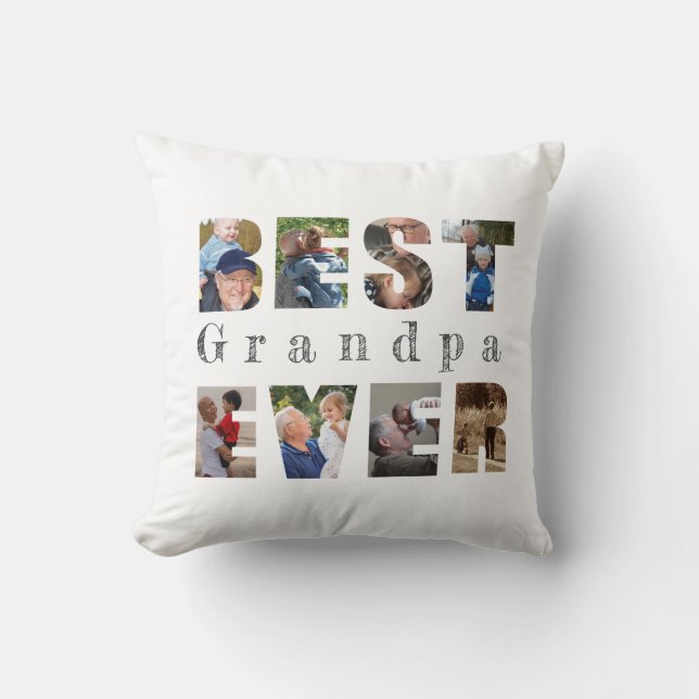 Best grandpa ever custom text photo, white cushion (Front)