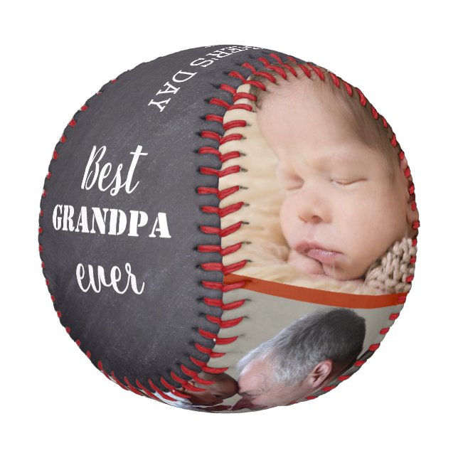 Best Grandpa Ever Father's Day 3 Photo Chalkboard Baseball (Angled)
