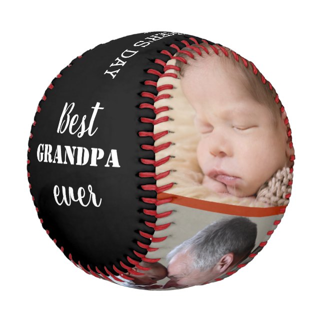 Best Grandpa Ever Father's Day 3 Photo Collage Baseball (Angled)