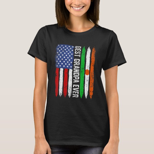 Best Grandpa Ever  Father's Day Niger Us Flag Retr T-Shirt (Front)